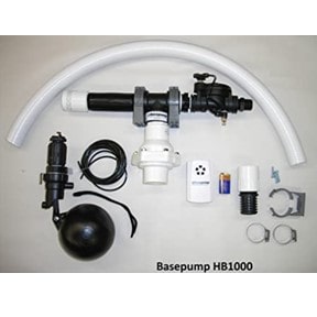 Pictured is the kit that comes with the BasePump HB1000 water powered sump pump. 