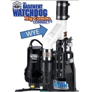 Pictured is a WYE that joins the Basement Watchdog BW4000 and CITS-50  Combination sump pumps