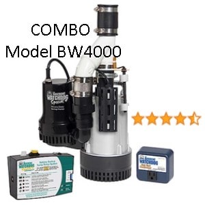 Pictured is the Basement Watchdog BW4000 Combination Sump Pump WIth Primary and battery BackUp Sump. 