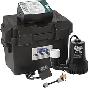 Pictured is the Basemenht Watchdog BWSP Battery Backup Sump Pump Speical Connect. Can be connected to Wi-Fi. 