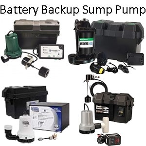 Pictured are battery backup sump pump models. Battery backup sump pumps use battery power. 