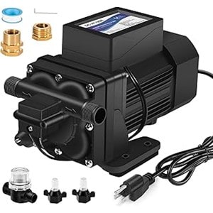 Pictured is DC House Model PC1 :transfer pump. It is 1/8 HP with flow rate of 330 GPH.