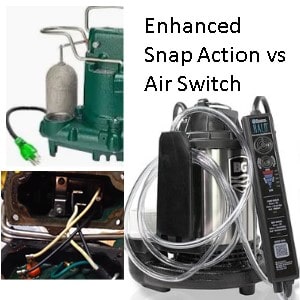 Pictured is Zoeller Enhanced Sanp Action Float Switch and Wyane's Innovative Electronoic Air Switch. 