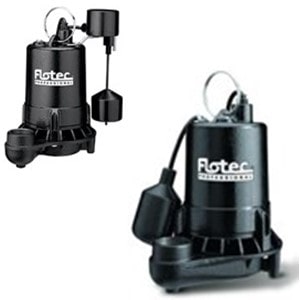 Pictured are two Flotec Automatic submersible sump pumps Model E50VLT and Model E50TLT.   