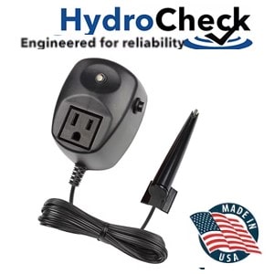 Pictured is the HydroCheck HC8000T electronic sump pumps witch. It uses only one sensor to identify when water touches its tip; then relies on the time programmed through the Smart button to send electrical current to the pump to run until the time is elapsed. 