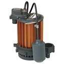 Liberty 233 Wide Angle Tether Float Switch 1/3 HP Aluminum Housing handles 3/8 in solid 18000 gph at 10 ft height submersible sump pump
