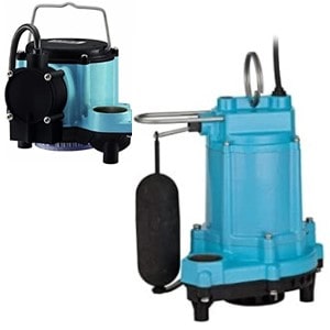 Pictured are two Little Giant Automatic submersible sump pumps Model GIDDS-52125 and Model 506804.   