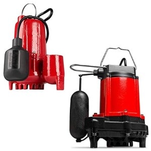 Pictured are two Red Lion Automatic submersible sump pumps Model RL-SC50T and Model RL-SC50V.   