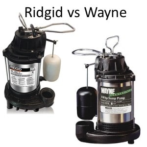 Pictured is the Ridgid and Wayne Sump Pump For Compariwon. Ridgid vs Wayne sump pumps is very similarw in many ways.  