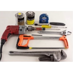 Pictured are the tools needed to install a sewage pump.