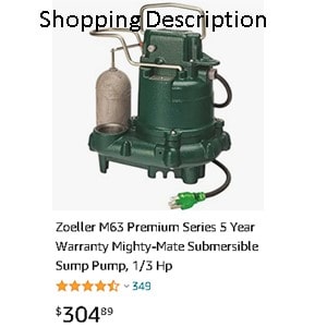 Pictured is the Shoppers Desciption For Zoeller M63 Sump Pump. 