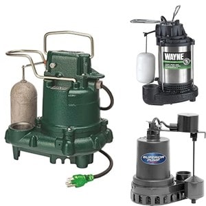 Pictured are sump pumps which are a type of water pump that offers a permanent solution in preventing a flooded basement  It has a float switch so it runs automatically 