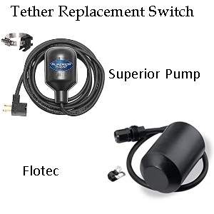 Pictured are the replacemet sump pump switch for tether three-fourth horse power sump pumps.
