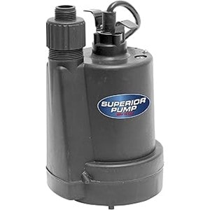 Pictured is Superior Pump 91250 Utility Pump 1/4 HP Thermoplastic Housing