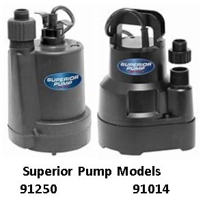 Pictures are the Superior Pump Utility Pump Model 91250 and Model 91014. Both of these utility pumps have many similarities including horse power and thermoplastic housing. 