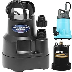 Pictured are utility pumps that are water pumps that make cleaning up from a flooded basement easier.  