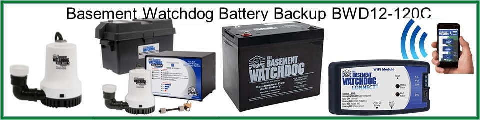 Pictured is the Basement Watchdog BWD BWD12-120C Battery Backup pump sump pump and its associated accessories. 