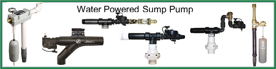 Pictured are water powered sump pump models we review and compare. 