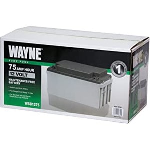 Pictured is the Wayne battery WSB 1275 showing 75 amp hours. 