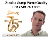 Pictured is Zoeller's 75 years of committment to Building Quality  sump pumps