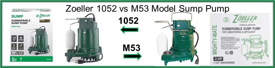 Pictured are the Zoeller 1052 vs M53 Sump Pump Models we are comparing. 