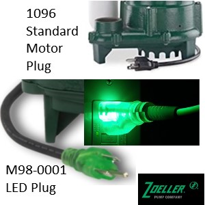 Zoeller M98-0001 Sump Pump LED plug lights green when electricity is available to the pump. It illuminates in the darkness so make it a very helpful feature to take the guess work out of know if the electricity is flowing to the pump.