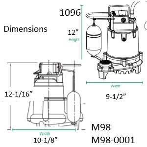 Pictured is the Zoeller 1096 submersible sump pump. It fits in a 10 inch diameter pit.  