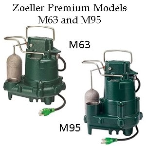 Pictured is Zoeller Submersible sump pump Premium Models M63 and M95. They have added features to extend their life to at elast twise as long as the Professional series sump pumpa.