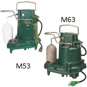 Pictured is Zoeller M53 vs M63. The M53 Mighty Mate Profession Series sump pum p is upgraded to a new model M63 which belongs to the Premium Series because of it many upgraded which make it more reliable. Both M53 and M63 are good sump pump known and loved by Plumbers because they work when installed and last a long time.