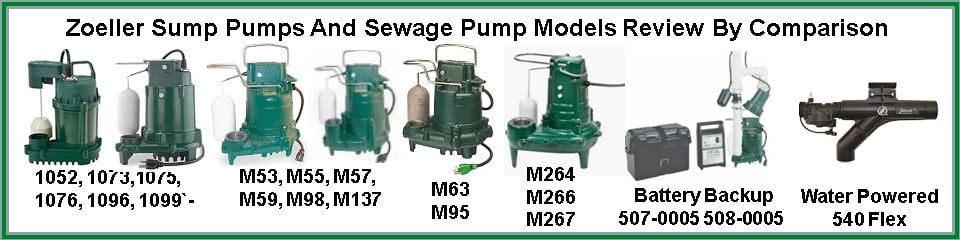 Pictured are the Zoeller Sump Pump Types and Models we are comparing. 