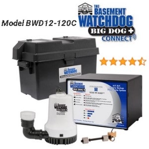 Pictured is the Basement Watchdog Battery Backup sump Pump BWD Big Dog and its customer ratings. 