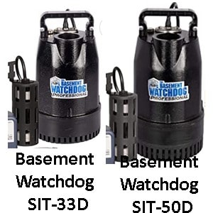 Pictured is the Basement Watchdog SIT-30D and SIT-50D Submersible sump pump. 