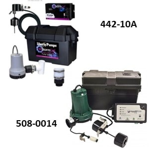 Pictured is the Liberty Pumps 442-10A (StormCell with Night Eye) and Zoeller 508-0014 Battery Backup Sump Pump