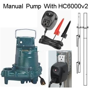 Pictured is the Zoeller Manual N57 sump pump and how to plug it in to use the Phdyrcheck HC6000 as its flaot siwtch to automate its pumping.  