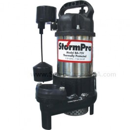 Pictured is the StormPro BA-75V Submersible Sump Pump with vertical float switch.