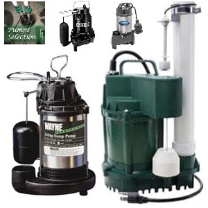 Pictured are Zoeller 1099-0001 and Wayne CDU980E and other three-fourth HP submersible sump pumps that are durable and pump a lot of water. 