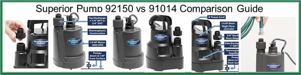 Pictured are Superior Utility Pumps, Model 91014 and Model 91250 with their features and how to connect a garden hyose for use with them.  