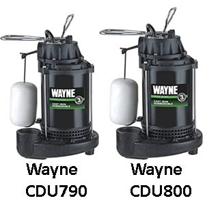 Pictured is the Wayne CDU790 and CDU800 Submersible sump pump. 