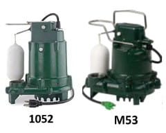 This is the Zoeller 1052 and Zoeller M53 submersible sump pumps we are comparing Zoeller 1052 vs M53 sump pump Automatic Submersible 1/3 HP Sump pumps manufactured by Zoeller