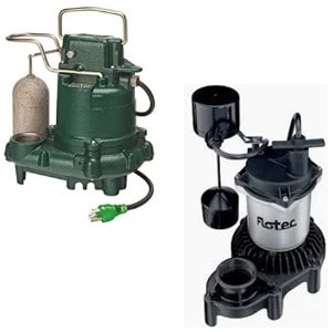 Pictured are a Zoeller and Flotec Submersible sump pump. The images shows a gig difference tween the two. Zoeller looks more heavy, durable, and reliable. 